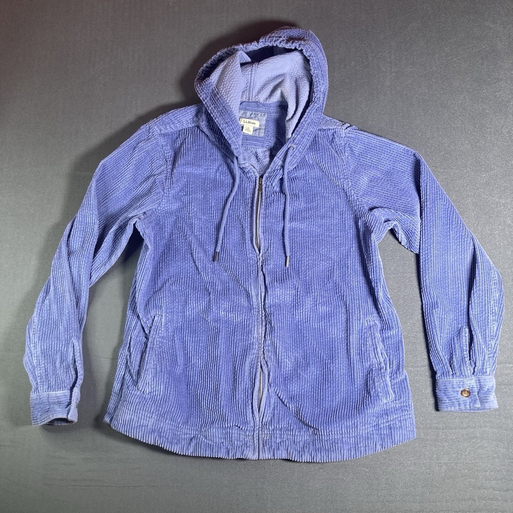 L.L. Bean Women's Comfort Lounge  Corduroy Full Zip Jacket Hoodie Blue Size S